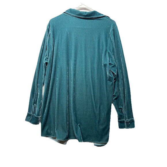 Soft Surroundings Button Down Blouse Women's Size Medium Teal Blue Velvet Top - Picture 4 of 4